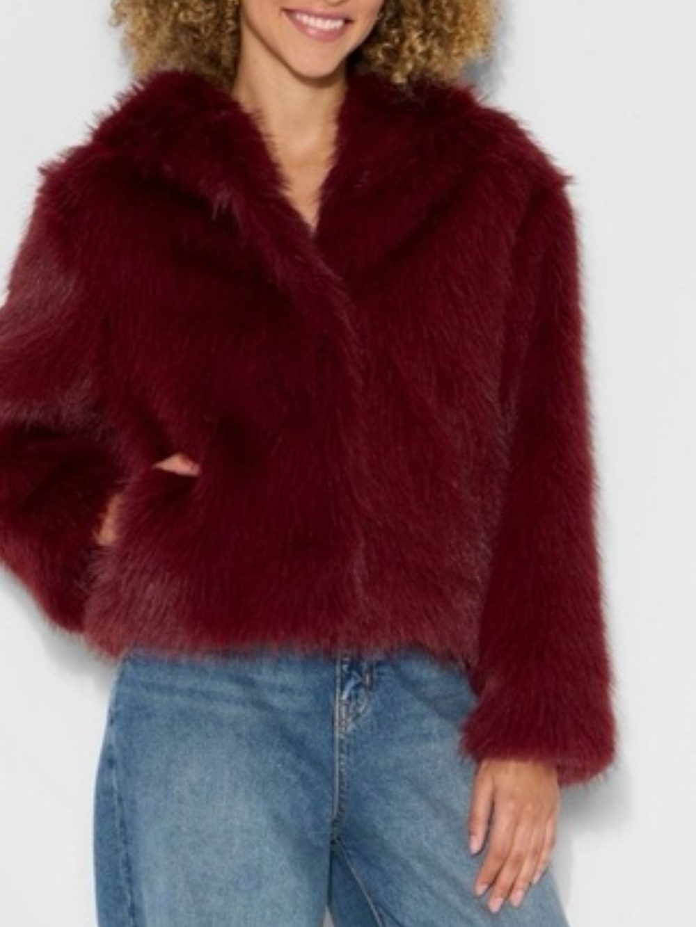 Mild Fable Royal Burgundy Faux Fur Teddy Jacket XXS retail $55